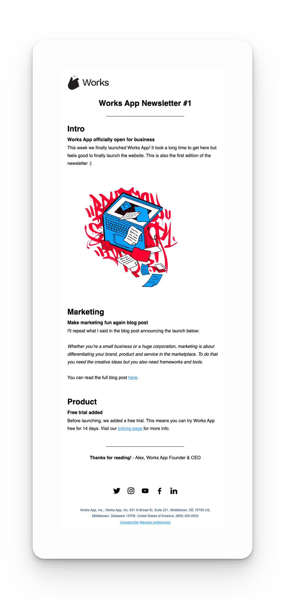A screenshot of Works' newsletter landing page